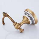 Antique bronze ceramic robe hook – bathroom blue floral double hook by Decorbites