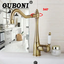 GobekUsa Antique Bronze Kitchen Faucet Swivel Spout Basin Tap 360 Rotatable Mixer Taps