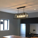 GobekUsa Antique Clear Glass Pendant Light with 4 Heads for Dining Room and Island in Black