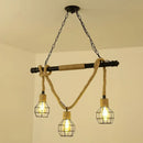 GobekUsa Antique Iron Hanging Island Light with Hemp Rope in Black