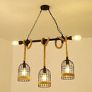 GobekUsa Antique Iron Hanging Island Light with Hemp Rope in Black