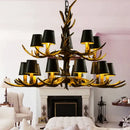 GobekUsa Antler Resin Chandelier: American Country Retro Style LED Hanging Lamp