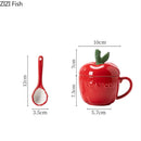 Red ceramic apple fruit mug with leaf lid kitchen kids gift by Decorbites