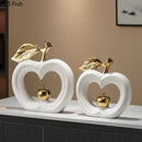 GobekUsa Apple Sculpture: Gold-Plated Ceramic Desk Ornament for Minimalist Room Decor