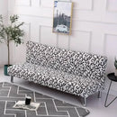 Ornate black & white armless futon sofa cover living room slipcover by Decorbites