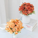 White and yellow artificial hydrangea tea rose bouquet living room by Decorbites