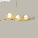 GobekUsa Artistic 3-Light Beige Nest and Egg Island Pendant with Cream Glass Shade
