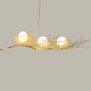 GobekUsa Artistic 3-Light Beige Nest and Egg Island Pendant with Cream Glass Shade
