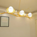 GobekUsa Artistic 3-Light Beige Nest and Egg Island Pendant with Cream Glass Shade