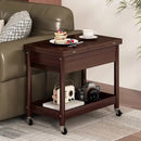 GobekUsa Ash Wood Cart Coffee Table with Folding Desktop Storage