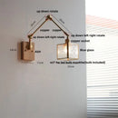 GobekUsa Ash Wood LED Swing Arm Wall Light with Pull Chain Switch & Blue Glass