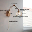 GobekUsa Ash Wood LED Swing Arm Wall Light with Pull Chain Switch & Blue Glass