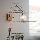 GobekUsa Ash Wood LED Swing Arm Wall Light with Pull Chain Switch & Blue Glass