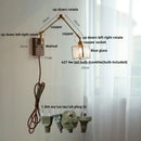 GobekUsa Ash Wood LED Swing Arm Wall Light with Pull Chain Switch & Blue Glass