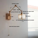GobekUsa Ash Wood LED Swing Arm Wall Light with Pull Chain Switch & Blue Glass