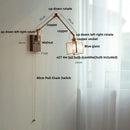 GobekUsa Ash Wood LED Swing Arm Wall Light with Pull Chain Switch & Blue Glass
