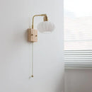 GobekUsa Ash Wood LED Wall Light Fixture with Pull Chain Switch, Modern Nordic Design