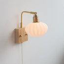 GobekUsa Ash Wood LED Wall Light Fixture with Pull Chain Switch, Modern Nordic Design