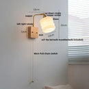 GobekUsa Ash Wood LED Wall Light Fixture with Pull Chain Switch, Modern Nordic Design