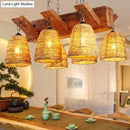 GobekUsa Asia Rattan Island Dining Room Light Fixture, Brown Tapered Suspension