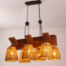 GobekUsa Asia Rattan Island Dining Room Light Fixture, Brown Tapered Suspension