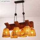 GobekUsa Asia Rattan Island Dining Room Light Fixture, Brown Tapered Suspension