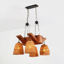 GobekUsa Asia Rattan Island Dining Room Light Fixture, Brown Tapered Suspension