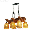 GobekUsa Asia Rattan Island Dining Room Light Fixture, Brown Tapered Suspension