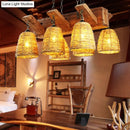 GobekUsa Asia Rattan Island Dining Room Light Fixture, Brown Tapered Suspension
