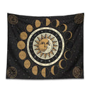 Celestial black and gold astrology wheel tapestry bedroom wall decor by Decorbites