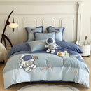 GobekUsa Astronaut Cartoon Embroidery Boys Bedding Set, 100% Cotton, Single Duvet Cover, Bed Sheet, Pillowcases