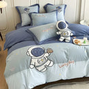 GobekUsa Astronaut Cartoon Embroidery Boys Bedding Set, 100% Cotton, Single Duvet Cover, Bed Sheet, Pillowcases
