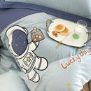 GobekUsa Astronaut Cartoon Embroidery Boys Bedding Set, 100% Cotton, Single Duvet Cover, Bed Sheet, Pillowcases