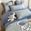 GobekUsa Astronaut Cartoon Embroidery Boys Bedding Set, 100% Cotton, Single Duvet Cover, Bed Sheet, Pillowcases