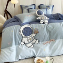 GobekUsa Astronaut Cartoon Embroidery Boys Bedding Set, 100% Cotton, Single Duvet Cover, Bed Sheet, Pillowcases