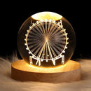 Saturn 3d crystal ball night light bedroom wooden base lamp by Decorbites