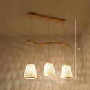 GobekUsa Bamboo Bell Shade Pendant Light - South-east Asian Tea Room Island Lighting with 3 Heads - Wood Finish