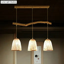 GobekUsa Bamboo Bell Shade Pendant Light - South-east Asian Tea Room Island Lighting with 3 Heads - Wood Finish