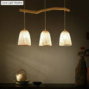 GobekUsa Bamboo Bell Shade Pendant Light - South-east Asian Tea Room Island Lighting with 3 Heads - Wood Finish