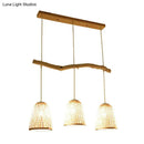 GobekUsa Bamboo Bell Shade Pendant Light - South-east Asian Tea Room Island Lighting with 3 Heads - Wood Finish