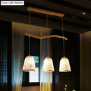GobekUsa Bamboo Bell Shade Pendant Light - South-east Asian Tea Room Island Lighting with 3 Heads - Wood Finish