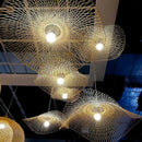 GobekUsa Bamboo Chandelier: Handwoven Rattan Pendant Light for Kitchen, Bar, & Restaurant - LED E27