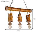 GobekUsa Bamboo Chinese Bucket Pendant Lamp - Countryside 3-Bulb Island Light Fixture in Brown with Rope Accent