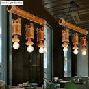 GobekUsa Bamboo Chinese Bucket Pendant Lamp - Countryside 3-Bulb Island Light Fixture in Brown with Rope Accent