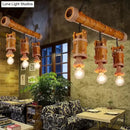 GobekUsa Bamboo Chinese Bucket Pendant Lamp - Countryside 3-Bulb Island Light Fixture in Brown with Rope Accent