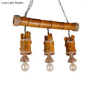 GobekUsa Bamboo Chinese Bucket Pendant Lamp - Countryside 3-Bulb Island Light Fixture in Brown with Rope Accent