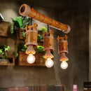 GobekUsa Bamboo Chinese Bucket Pendant Lamp - Countryside 3-Bulb Island Light Fixture in Brown with Rope Accent