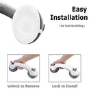 Ergonomic white & gray suction cup bathroom safety grab bar by Decorbites