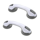 Ergonomic white & gray suction cup bathroom safety grab bar by Decorbites
