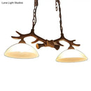 GobekUsa Beige Glass Dark Coffee Pendant Light with Antler Decor - Restaurant Hanging Island Light (2 Heads)